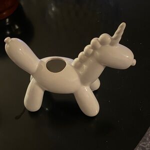 White Ceramic Balloon Unicorn. Opening for air plant or ?